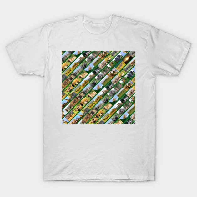 African Wildlife Stripe Collage Green T-Shirt by PathblazerStudios